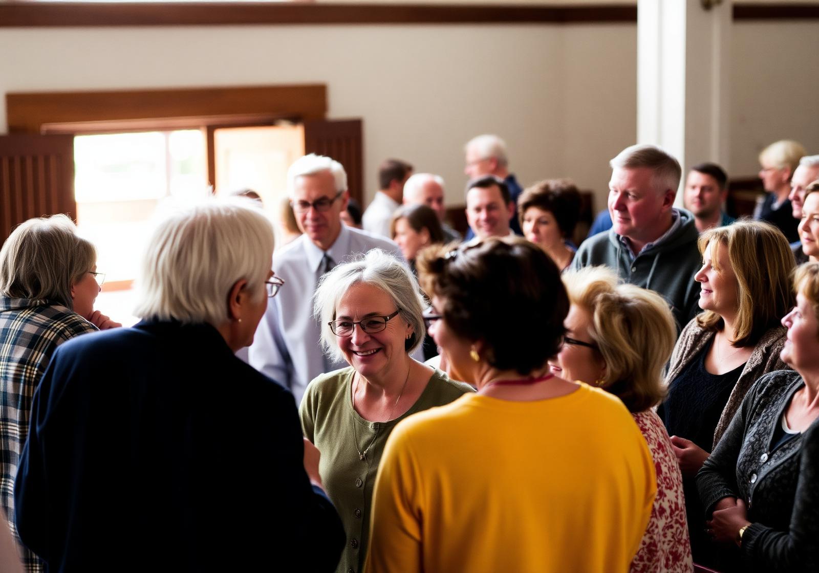 Members of Gallatin River Fellowship gathered in conversation after a Sunday service